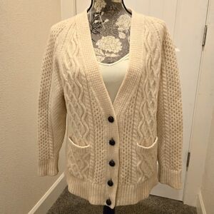 Re/Done 50s Fisherman Cardigan Sweater Wool Cable Knit Cream Women's Medium